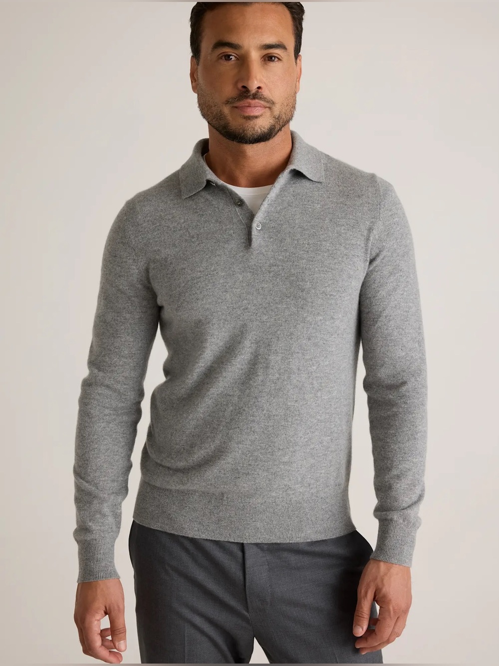 Quince Cashmere Polo Sweater Men Medium Heather Gray *READ*